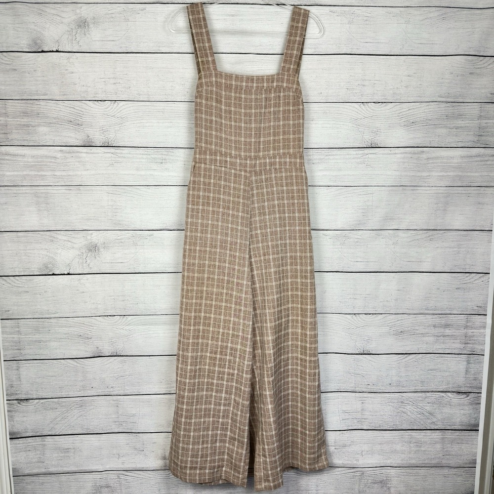 ENTRO Anthropologie Plaid Open Back Jumpsuit Brown Houndstooth Size Large Boho‎